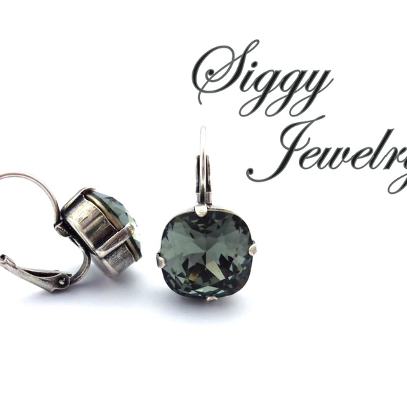 Black Diamond Earrings Made With Swarovski Crystal - Picture 2 of 8
